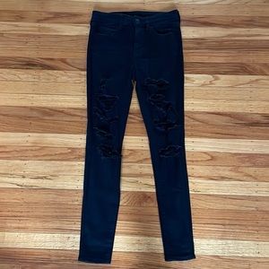 American Eagle Black High Rise Ripped Jeans